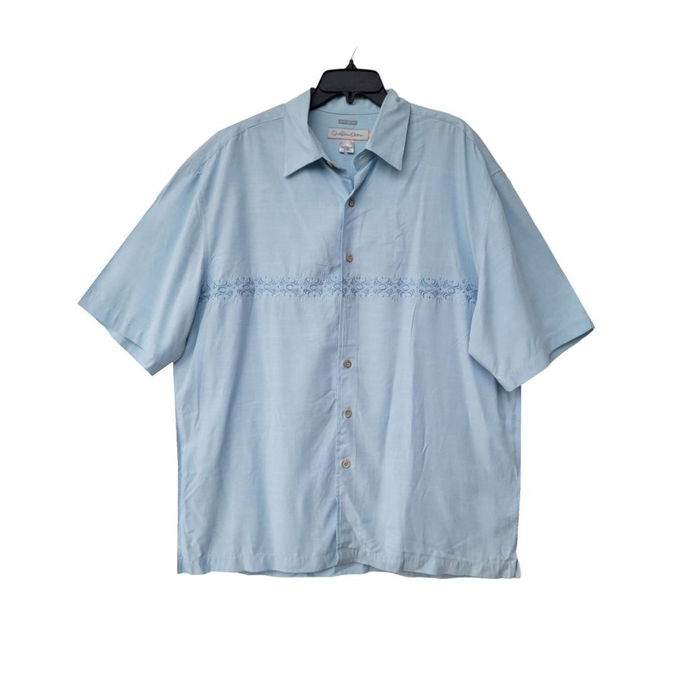 Sz L Men's Quiksilver Comfort Fit Short Sleeve Shirt Blue embroidered Travel top